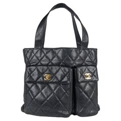 Chanel Caviar Leather Quilted Double Pocket Tote Black