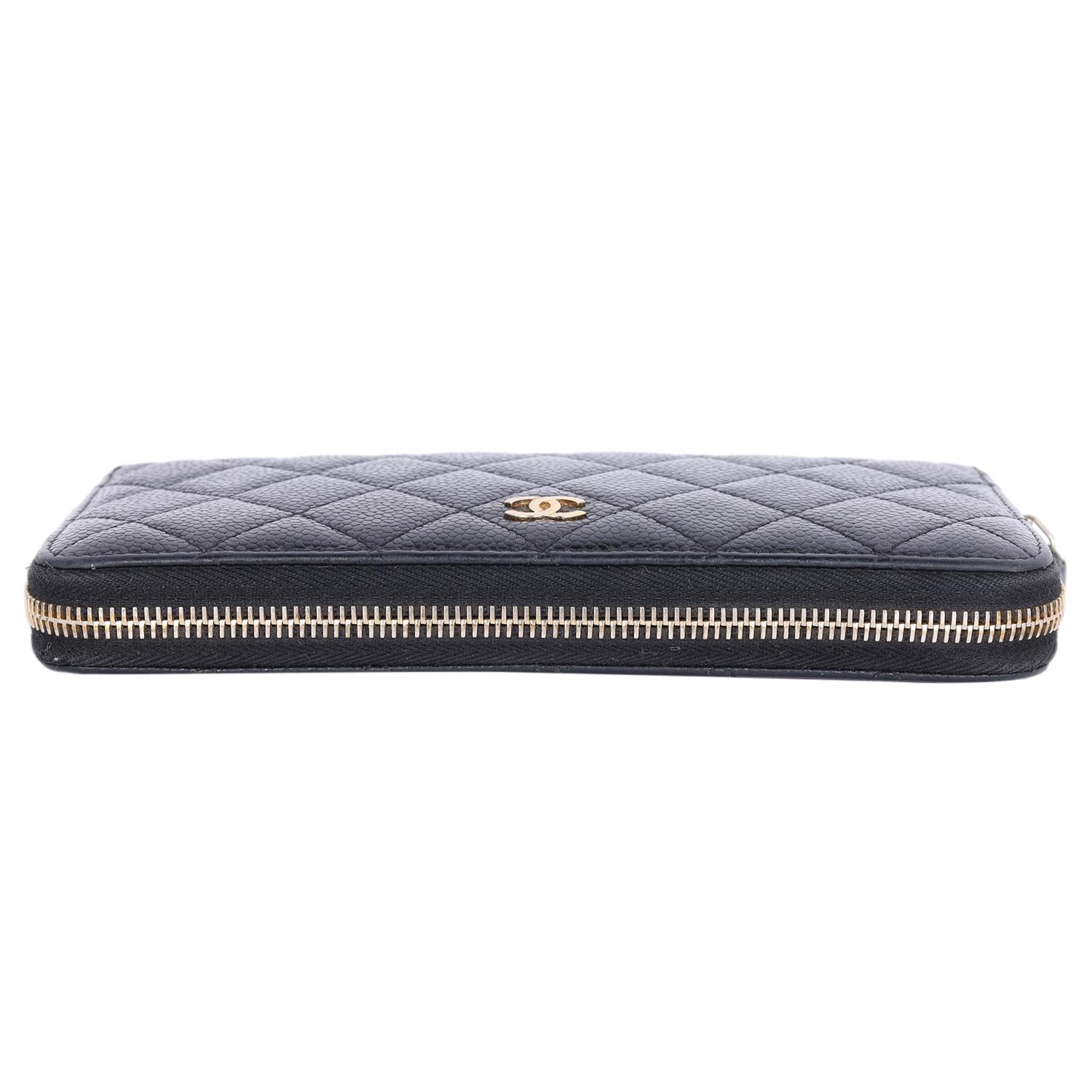 Chanel Caviar Leather Quilted Zippy Wallet Black 7
