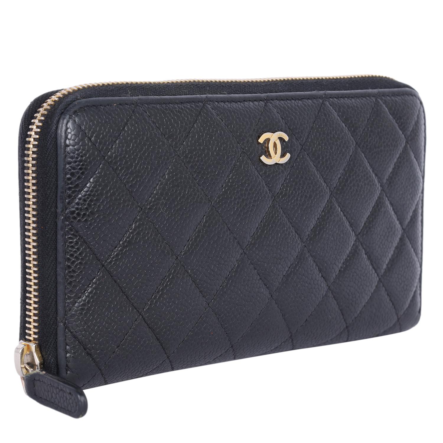 Chanel Caviar Leather Quilted Zippy Wallet Black In Fair Condition In Salt Lake Cty, UT