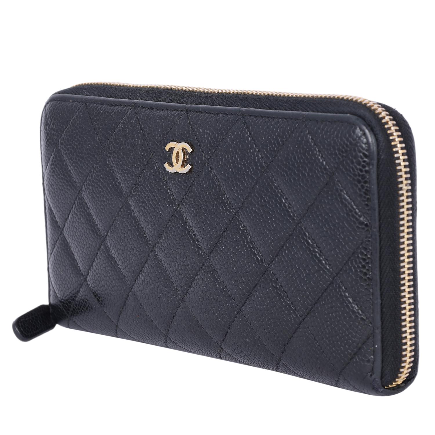 Women's Chanel Caviar Leather Quilted Zippy Wallet Black
