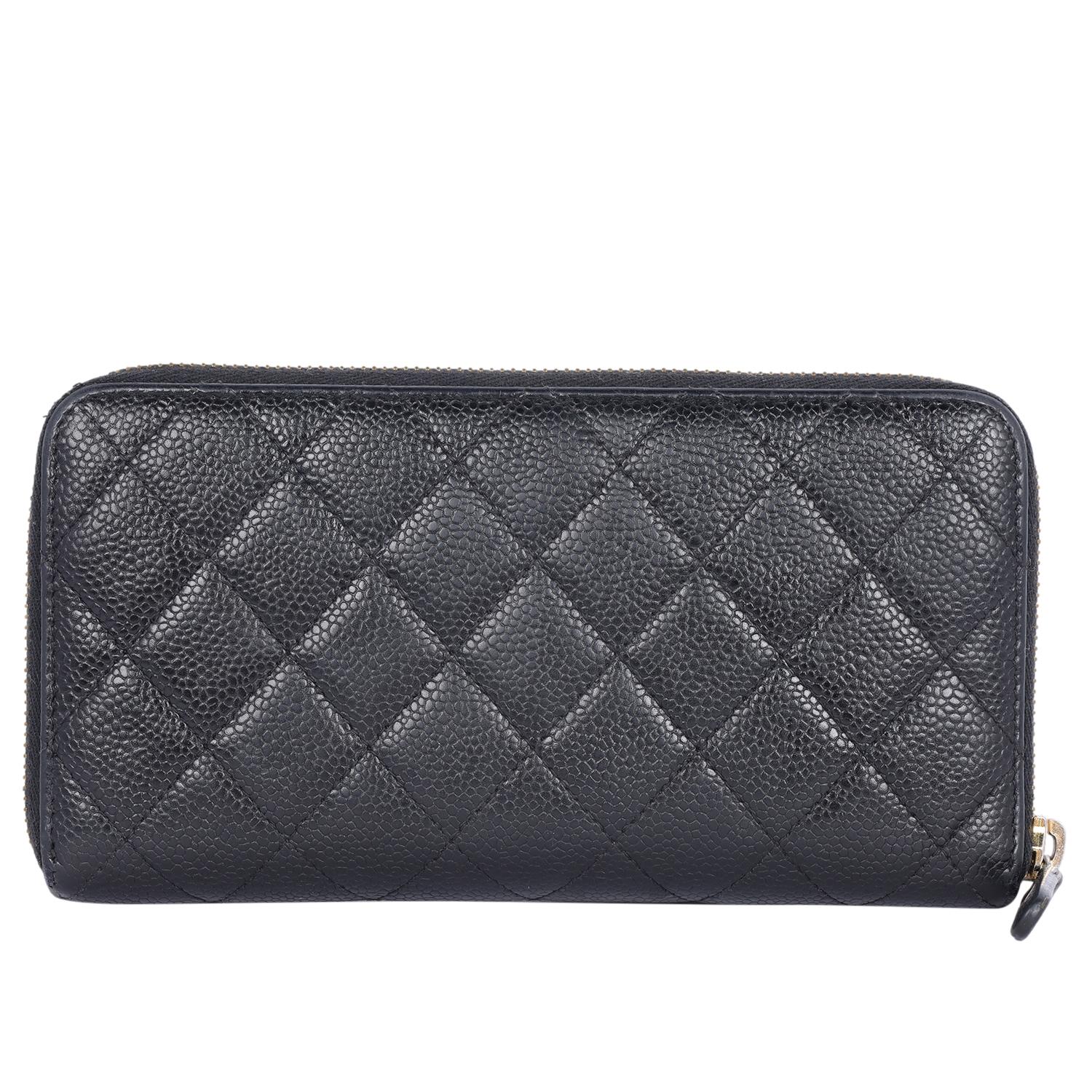 Chanel Caviar Leather Quilted Zippy Wallet Black 1