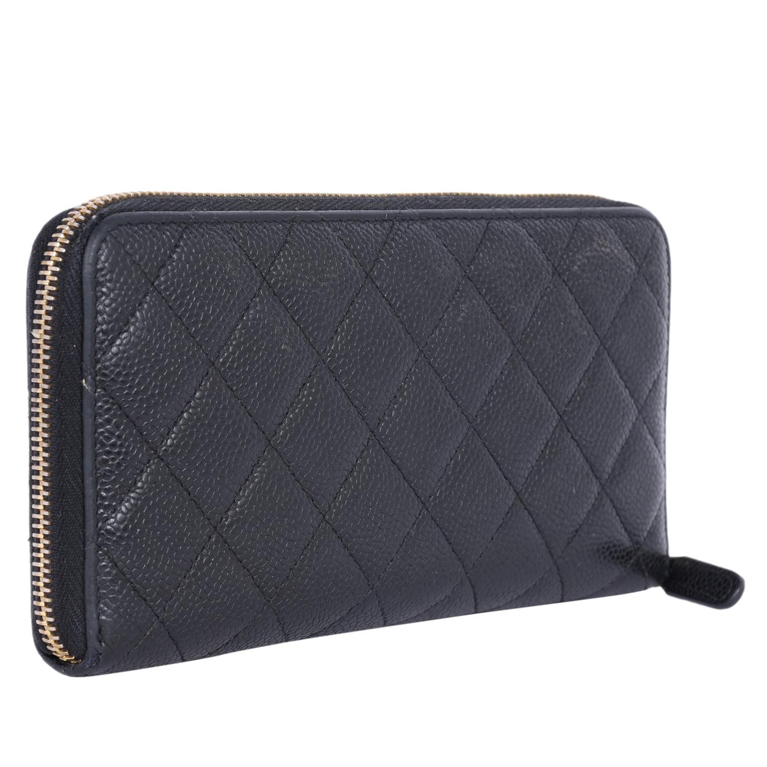 Chanel Caviar Leather Quilted Zippy Wallet Black 2