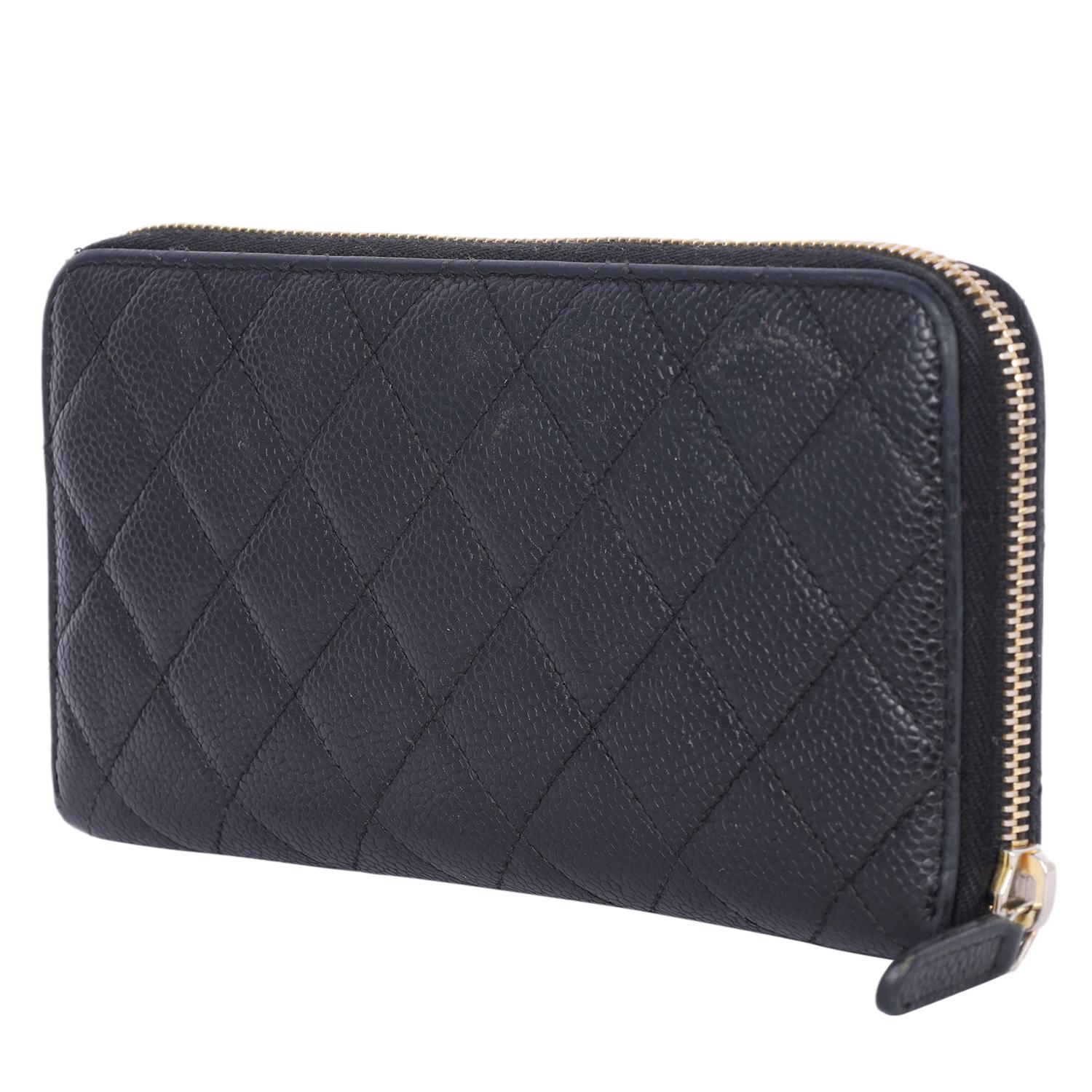 Chanel Caviar Leather Quilted Zippy Wallet Black 3