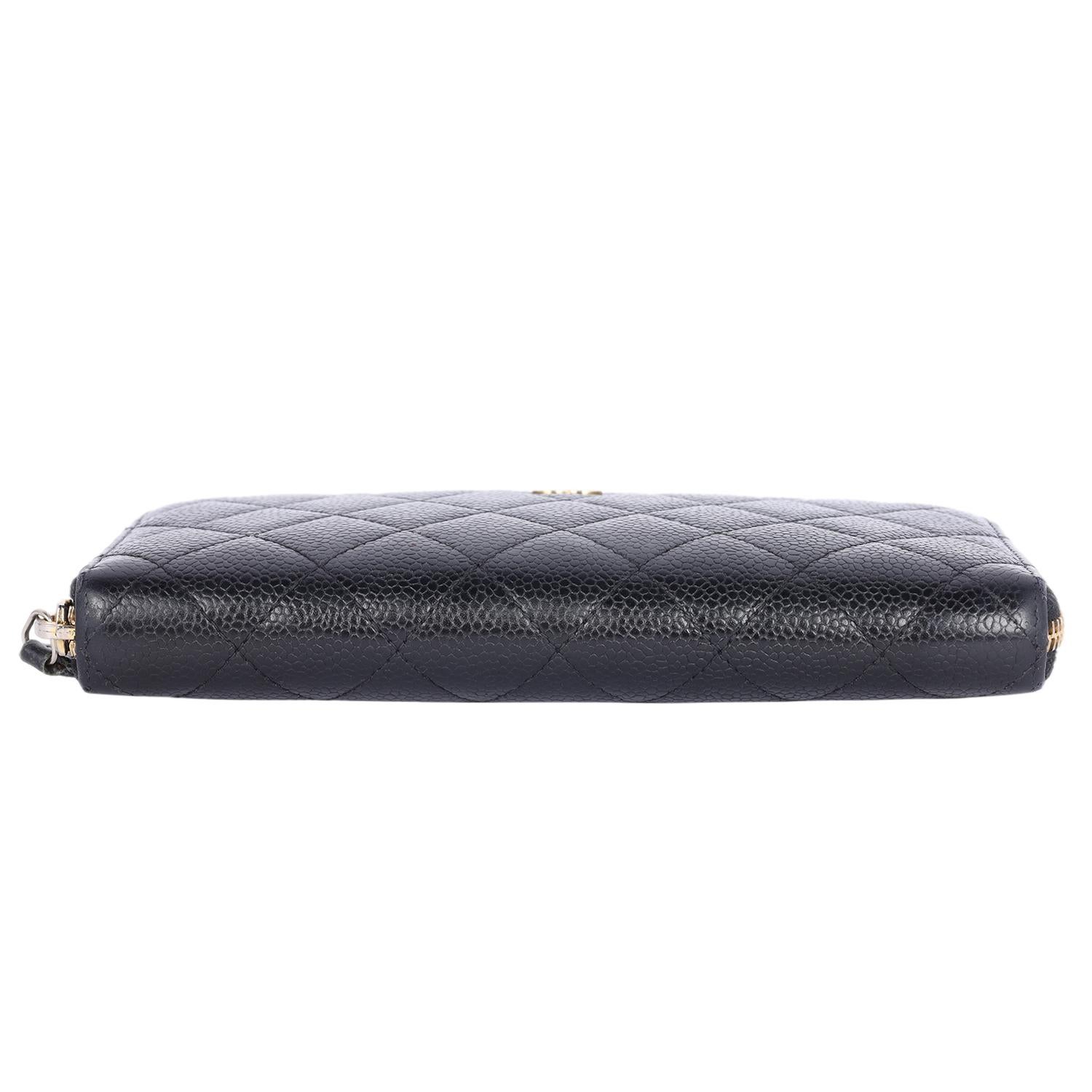 Chanel Caviar Leather Quilted Zippy Wallet Black 4