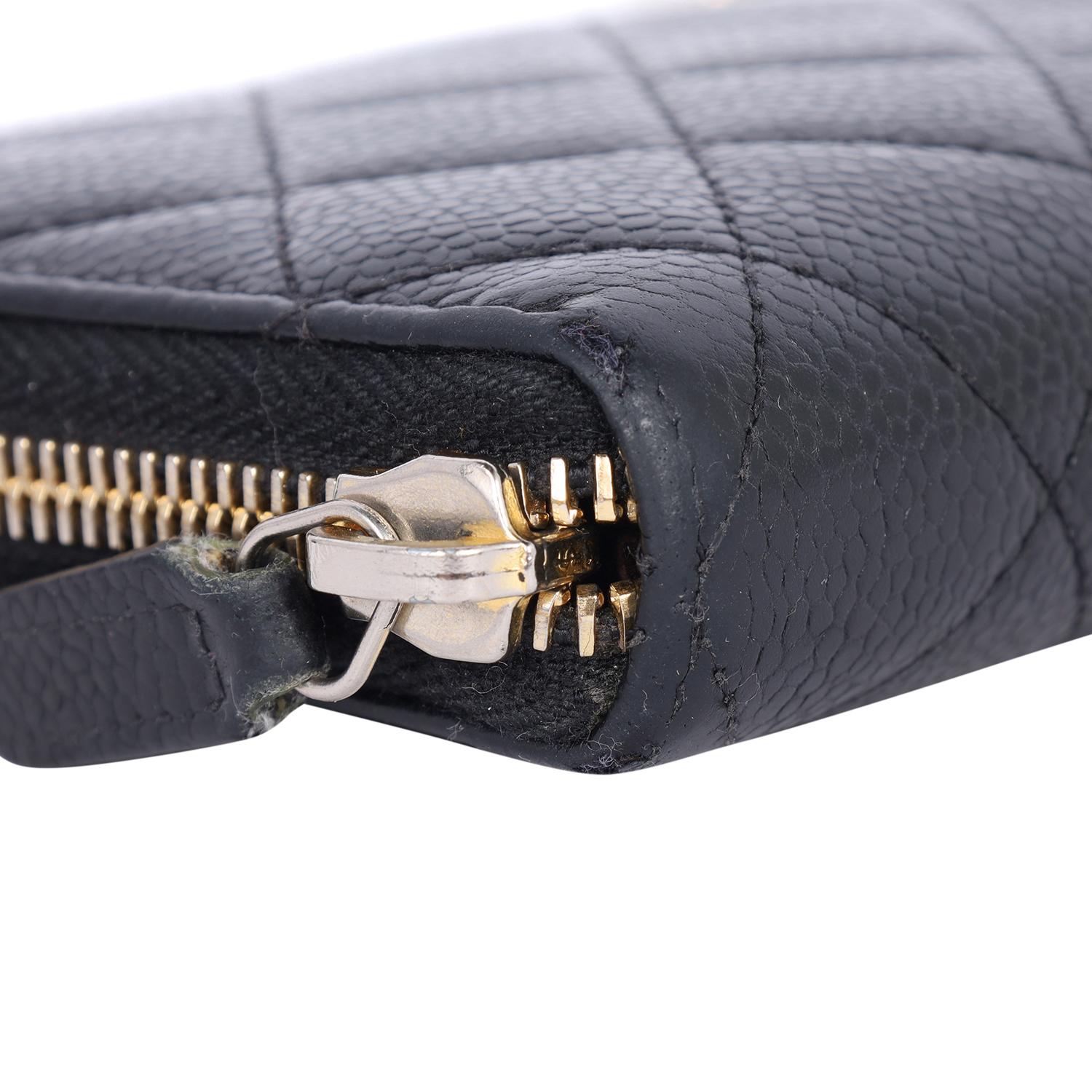 Chanel Caviar Leather Quilted Zippy Wallet Black 5