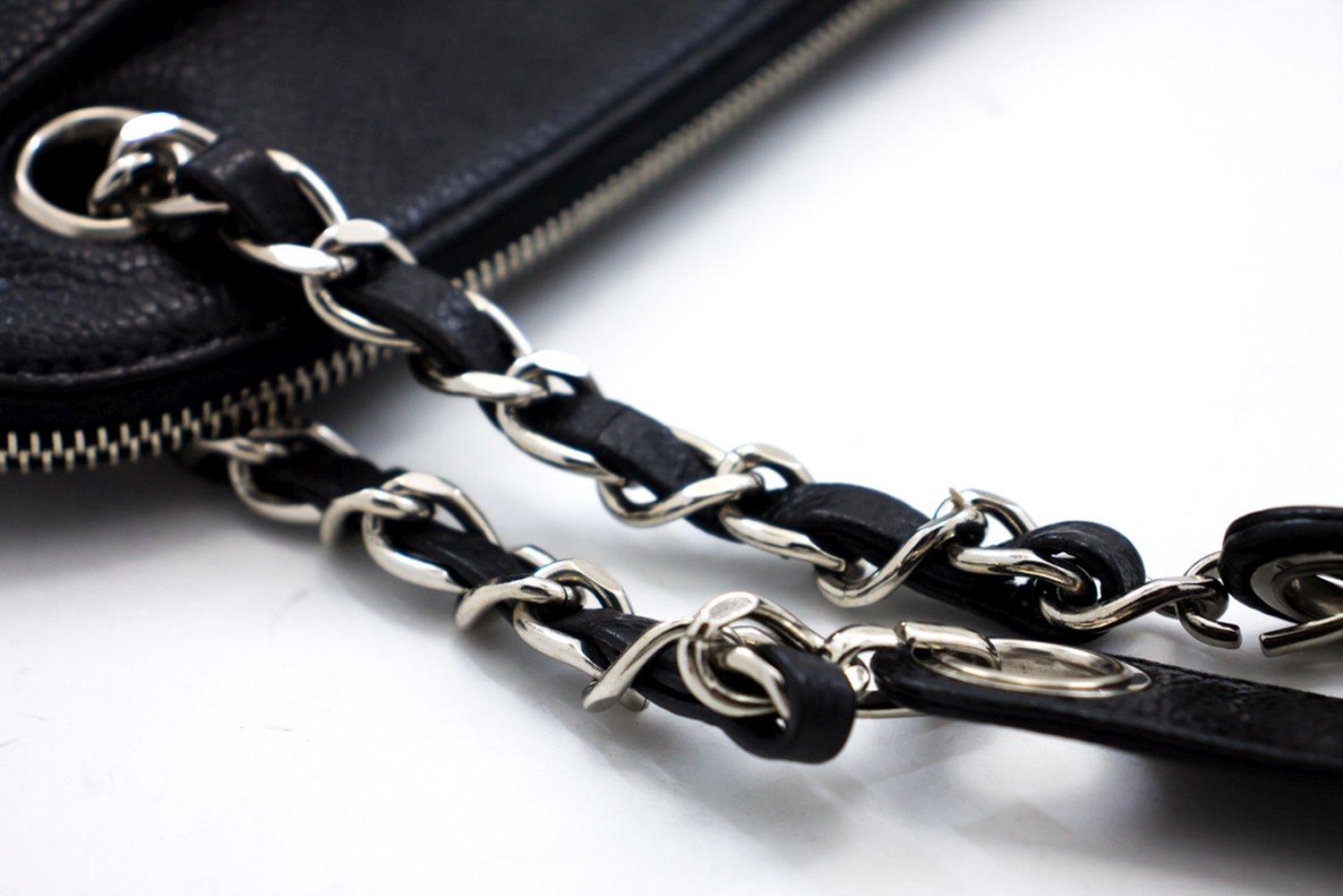 CHANEL Caviar Logo Chain Shoulder Bag Leather Black Silver Hardwar 8