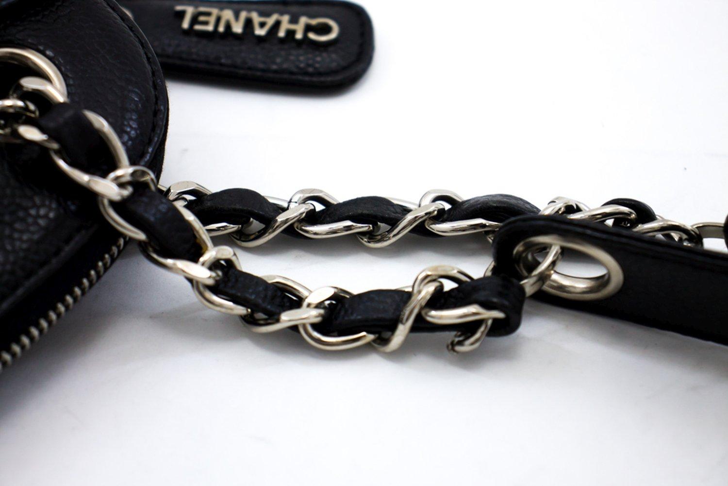 CHANEL Caviar Logo Chain Shoulder Bag Leather Black Silver Hardwar 9