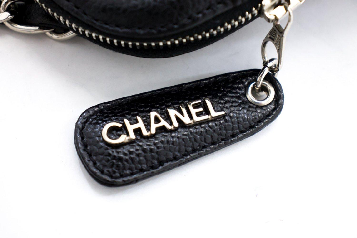 CHANEL Caviar Logo Chain Shoulder Bag Leather Black Silver Hardwar 10