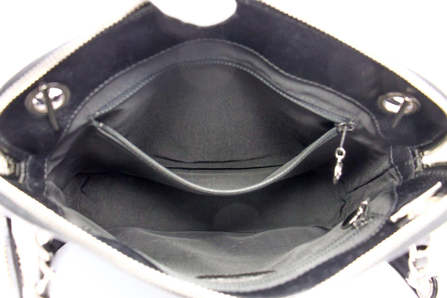 CHANEL Caviar Logo Chain Shoulder Bag Leather Black Silver Hardwar 12