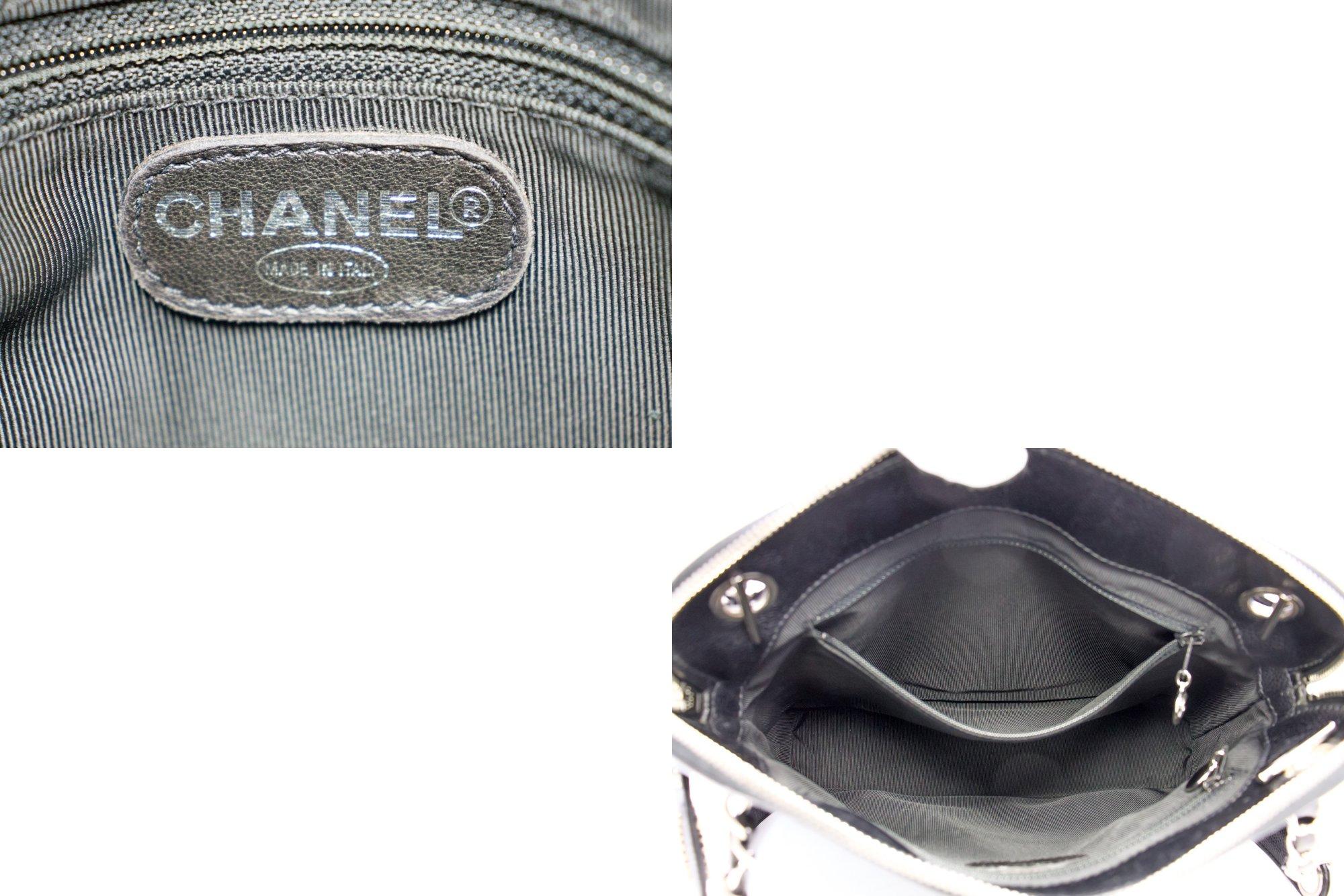 CHANEL Caviar Logo Chain Shoulder Bag Leather Black Silver Hardwar 4