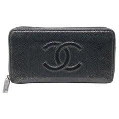 Chanel Kaviarfarbene lange große gesteppte CC-Brieftasche mit Reißverschluss CC-1104P-0007