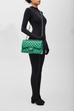 Chanel Caviar Pearly Green Leather Jumbo Classic Double Flap Bag 2018s W Gold