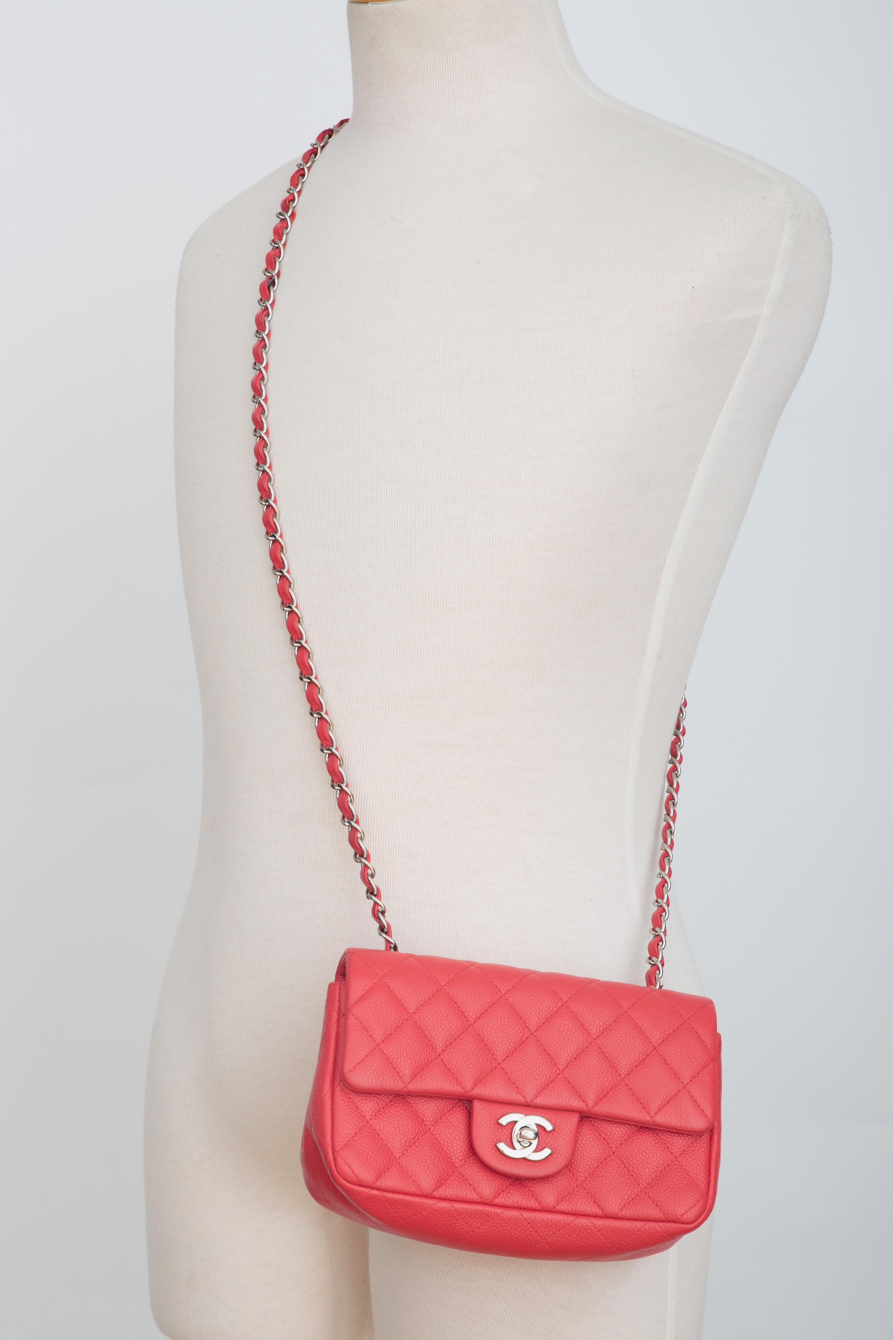 Chanel Caviar Pink Timeless Classic Mini Flap Bag (2012) For Sale 4