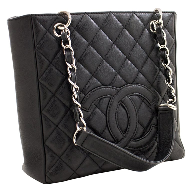 CHANEL Caviar PST Chain Shoulder Shopping Tote Bag Black Quilted For ...