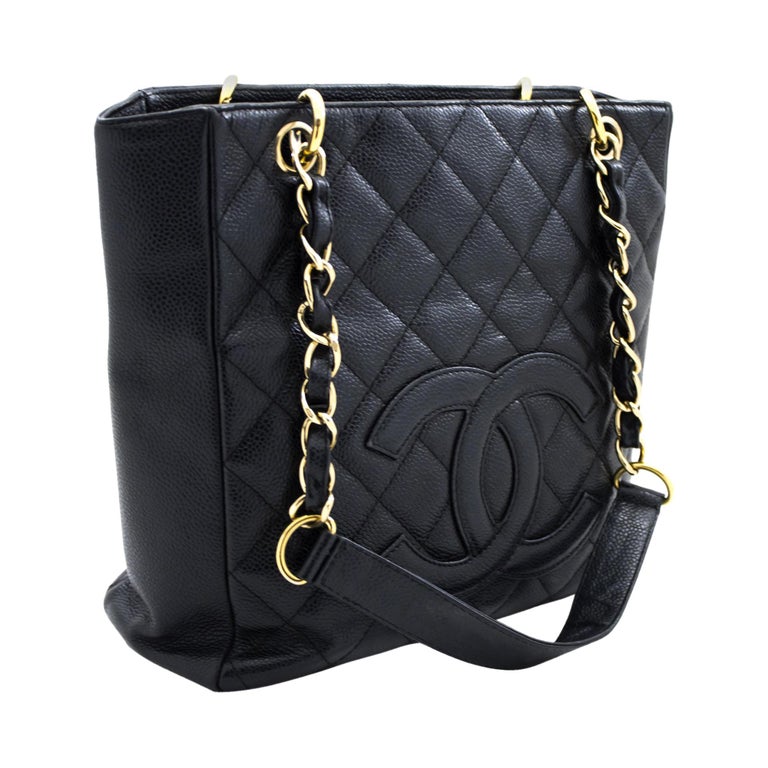 CHANEL Caviar PST Chain Shoulder Shopping Tote Bag Black Quilted ...