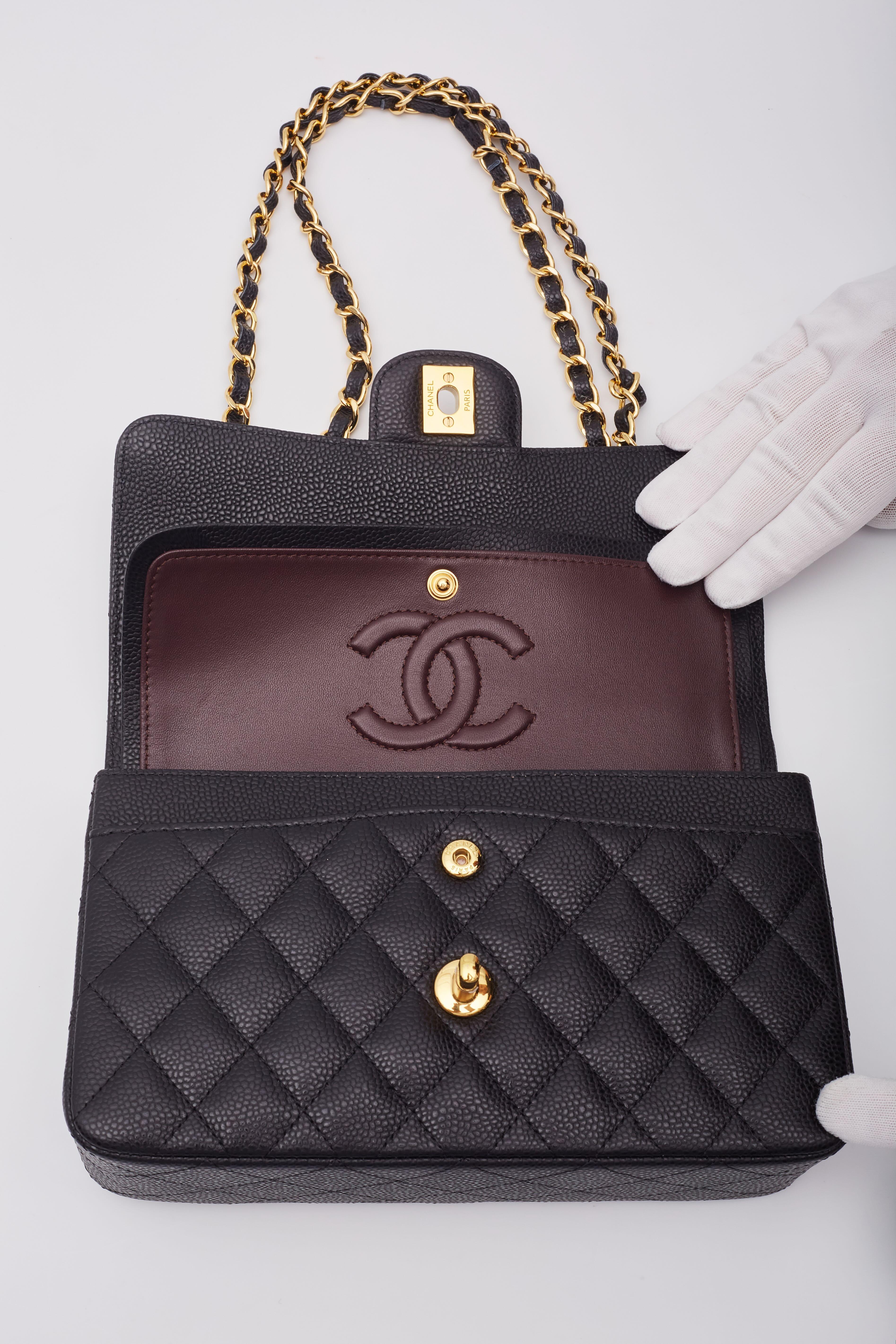 Chanel Caviar Quilted Black Double Flap Bag Small For Sale 6