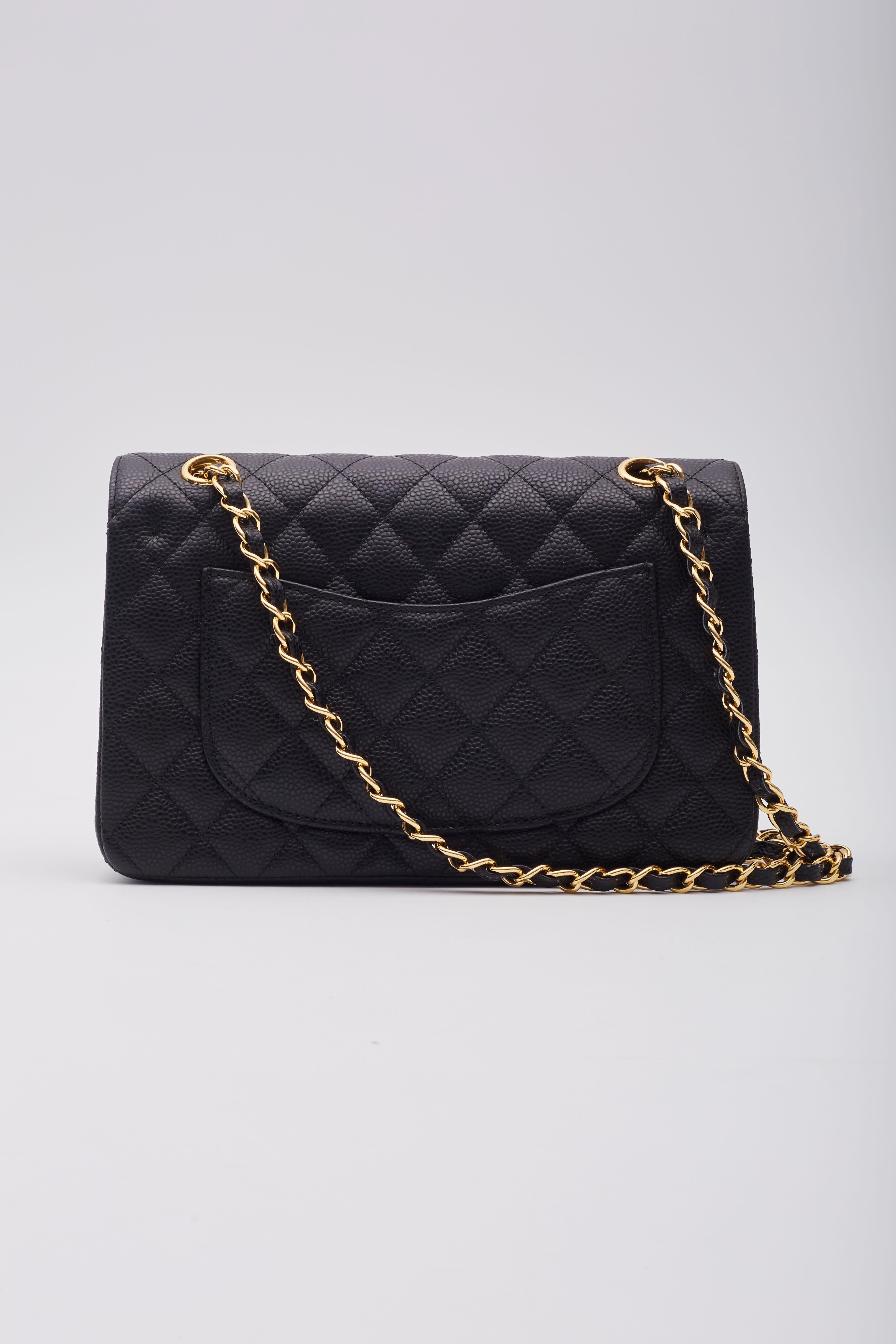 Chanel Caviar Quilted Black Double Flap Bag Small For Sale 1