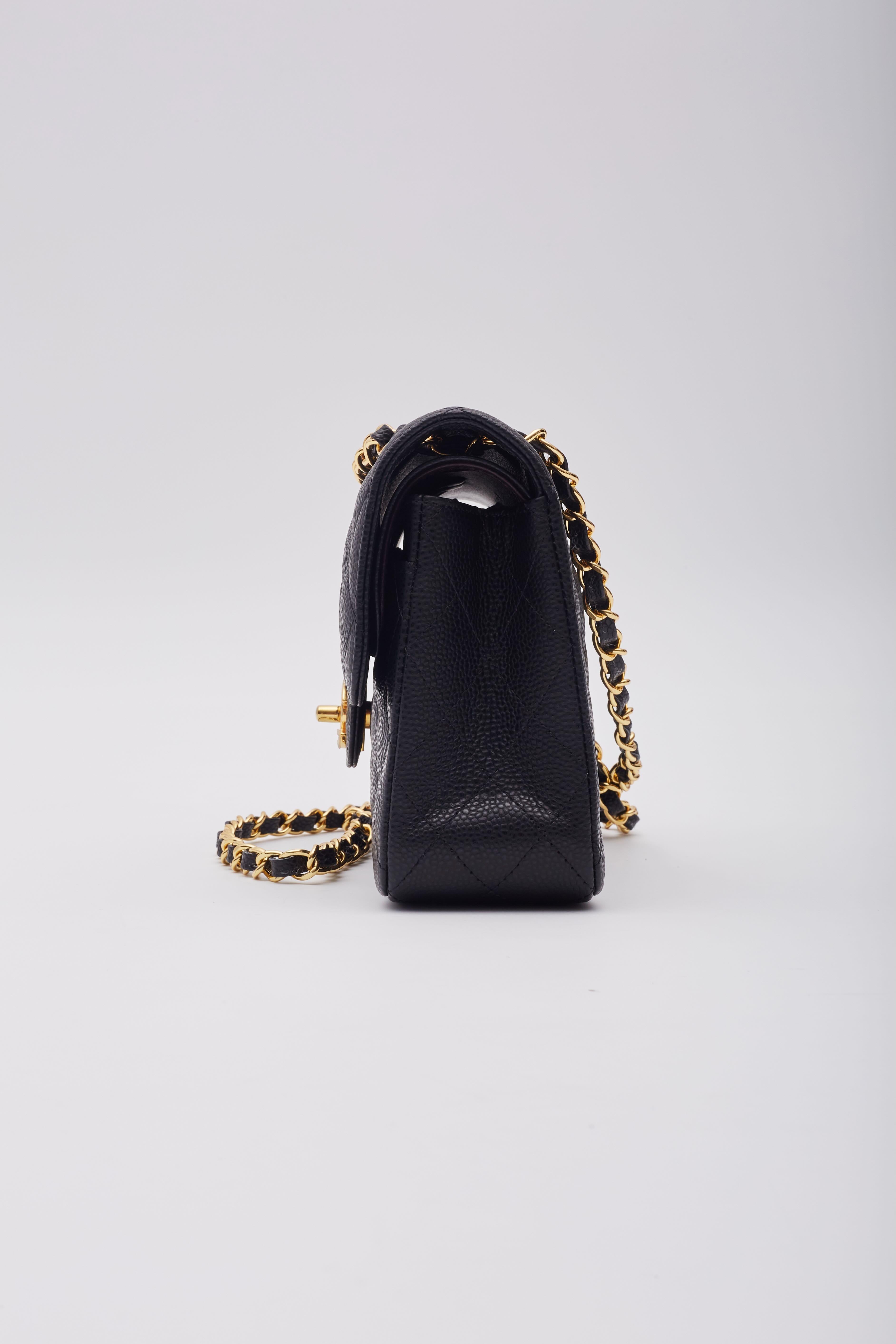 Chanel Caviar Quilted Black Double Flap Bag Small For Sale 2