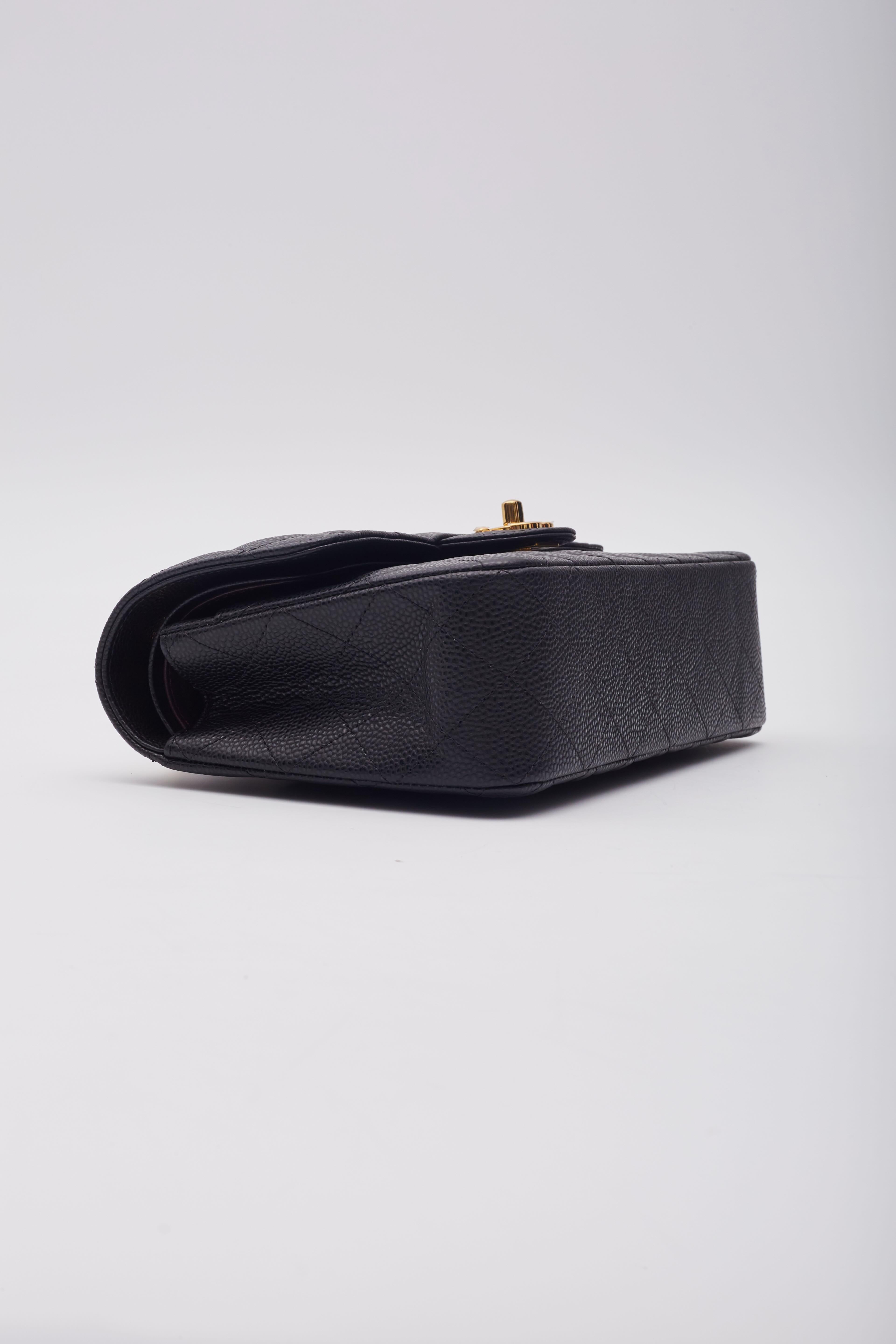 Chanel Caviar Quilted Black Double Flap Bag Small For Sale 4