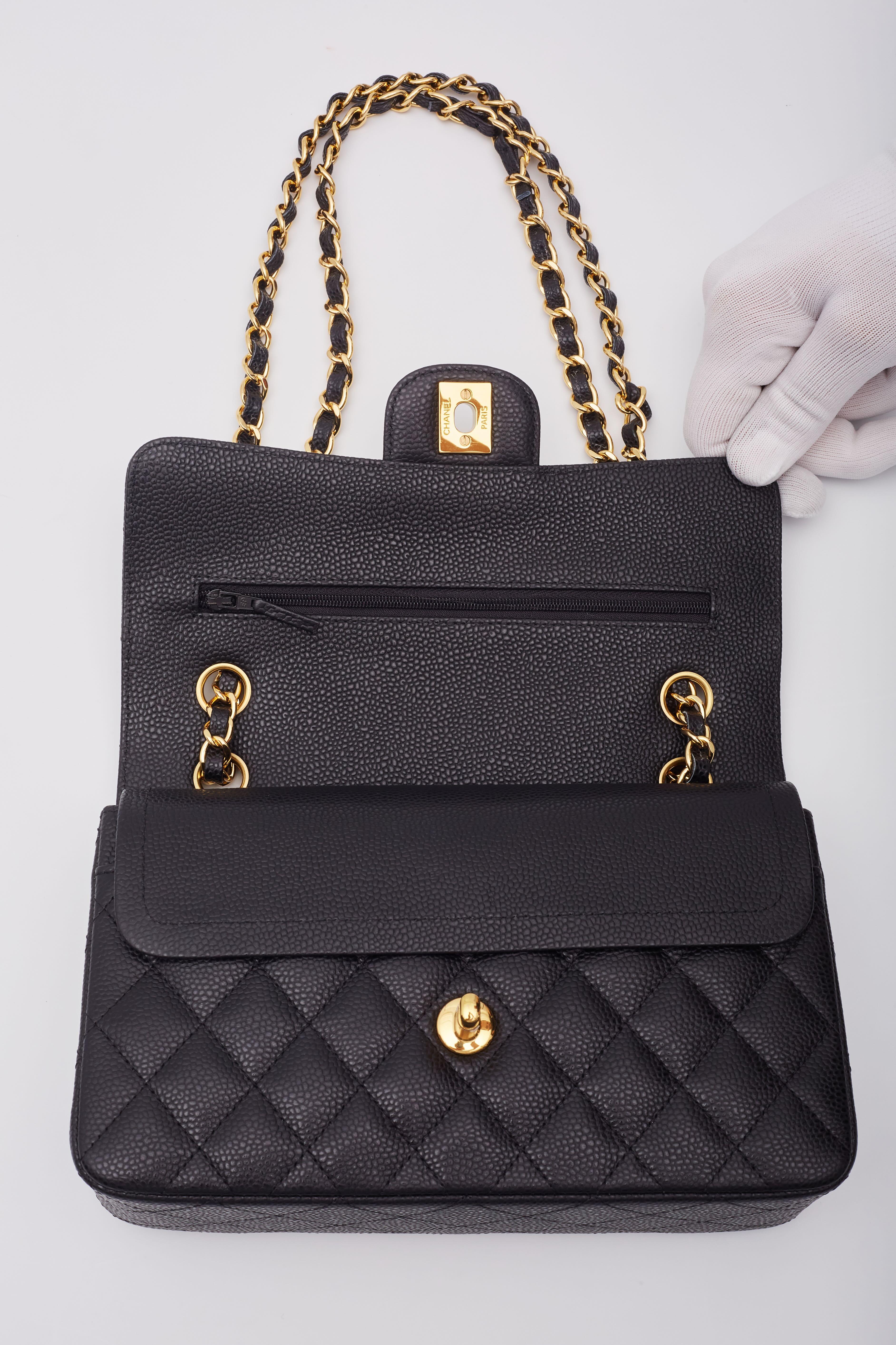 Chanel Caviar Quilted Black Double Flap Bag Small For Sale 5