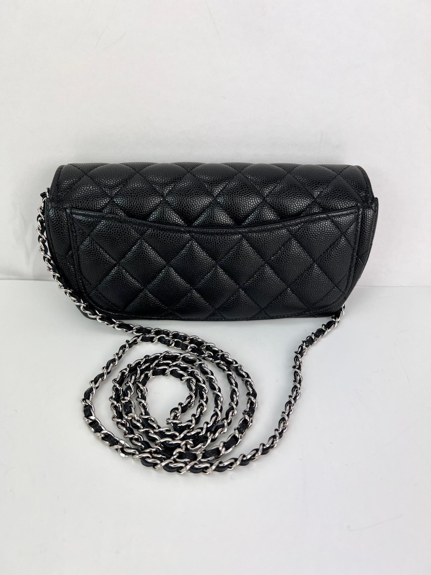 Chanel Caviar Quilted Black Leather Glasses Case with Chain Crossbody Bag 6
