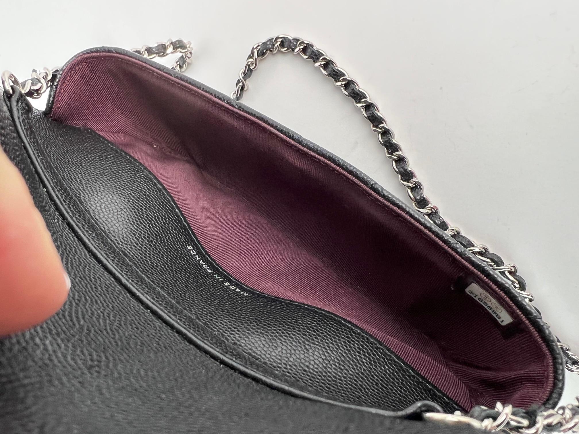 Chanel Caviar Quilted Black Leather Glasses Case with Chain Crossbody Bag 3