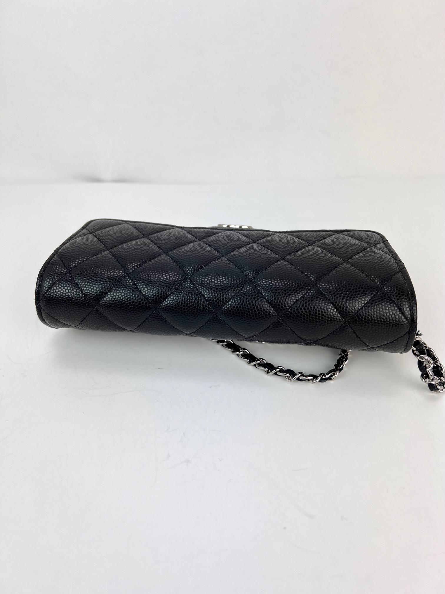 Chanel Caviar Quilted Black Leather Glasses Case with Chain Crossbody Bag 5