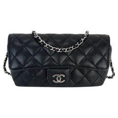 Chanel Caviar Quilted Black Leather Glasses Case with Chain Crossbody Bag