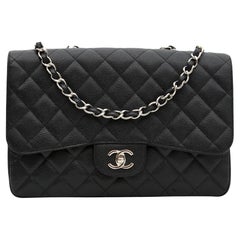 Used Chanel Caviar Quilted Black Jumbo Classic Single Flap Bag (2009)