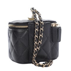 Chanel Caviar Quilted Black Mini Pearl On Top Vanity Case With Chain (2021)