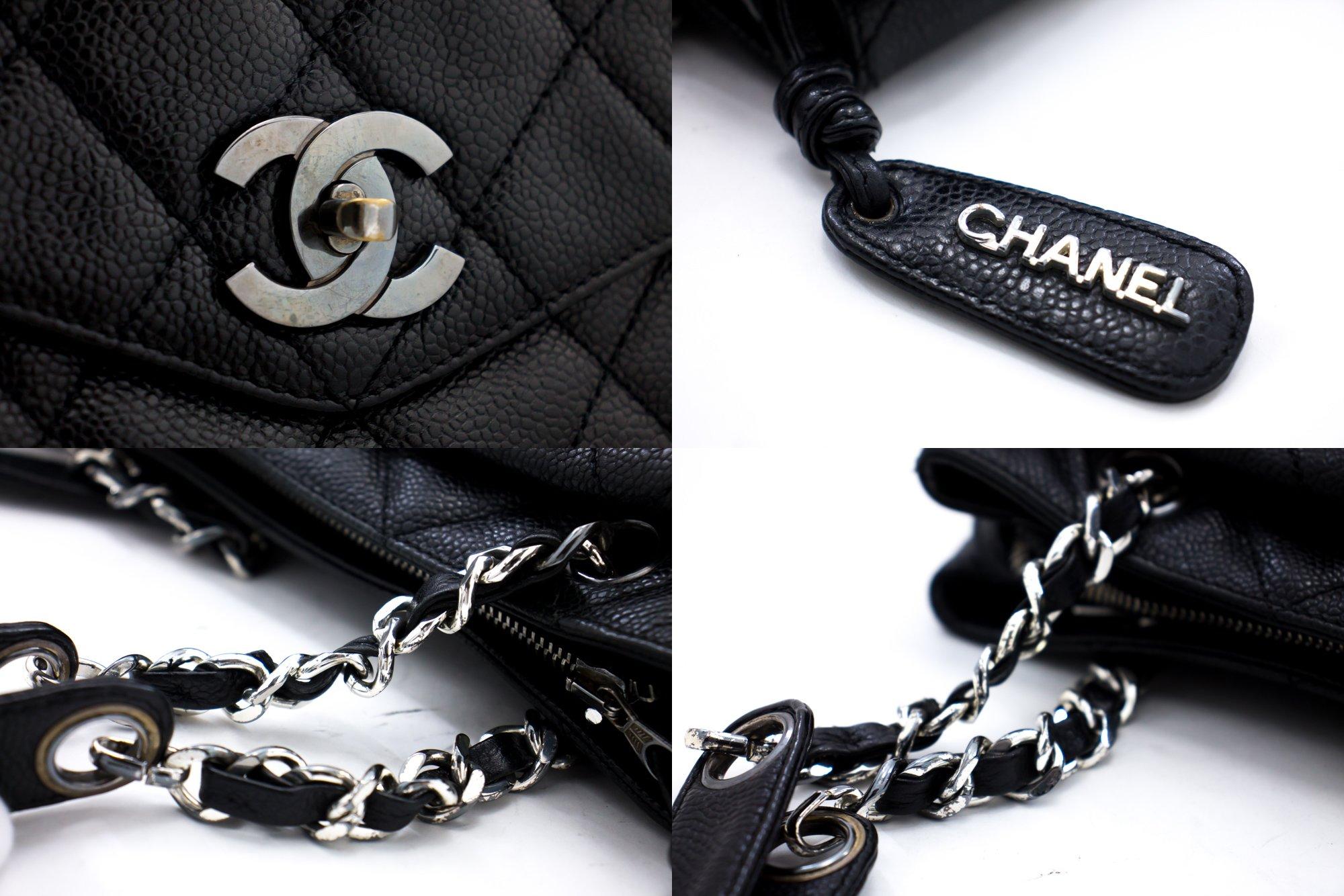 CHANEL Caviar Quilted Chain Shoulder Bag Leather Black Silver Hw 3