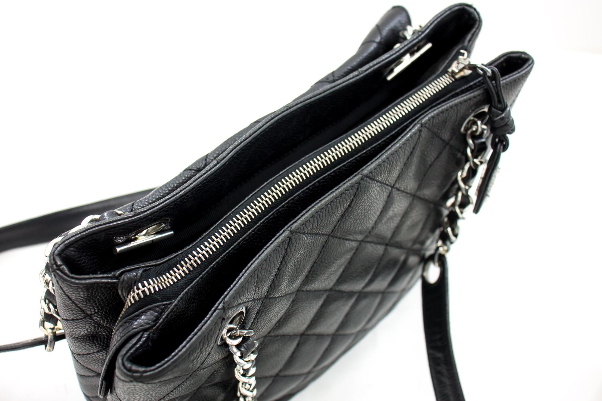 CHANEL Caviar Quilted Chain Shoulder Bag Leather Black Silver Hw 5