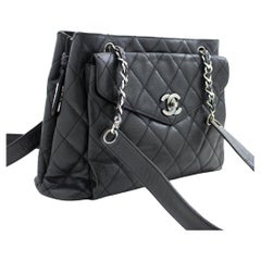 CHANEL Caviar Quilted Chain Shoulder Bag Leather Black Silver Hw