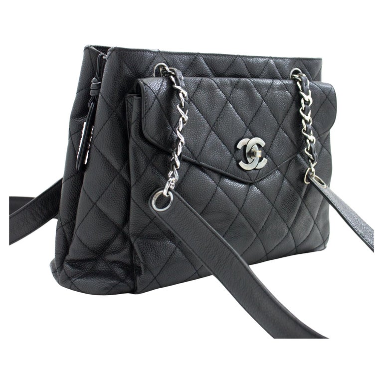 CHANEL Caviar Quilted Chain Shoulder Bag Leather Black Silver Hw For Sale at 1stDibs