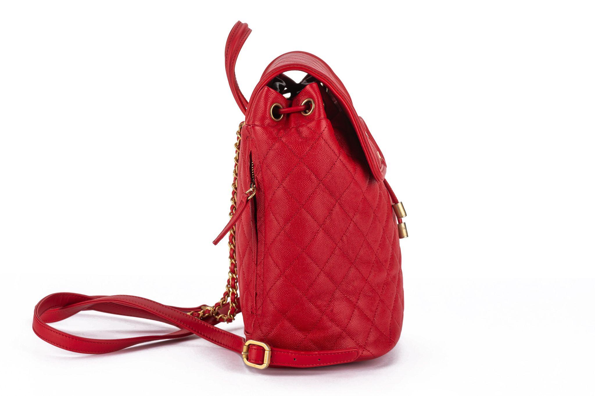 Red Chanel Caviar Quilted Filigree Backpack For Sale
