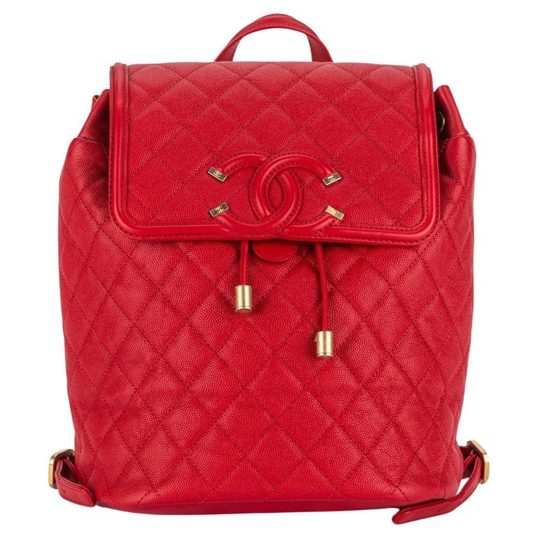 chanel red quilted caviar leather backpack bag Urban Spirit Large features signature diamond quilt Timeless/classique chain leather backpack Chanel