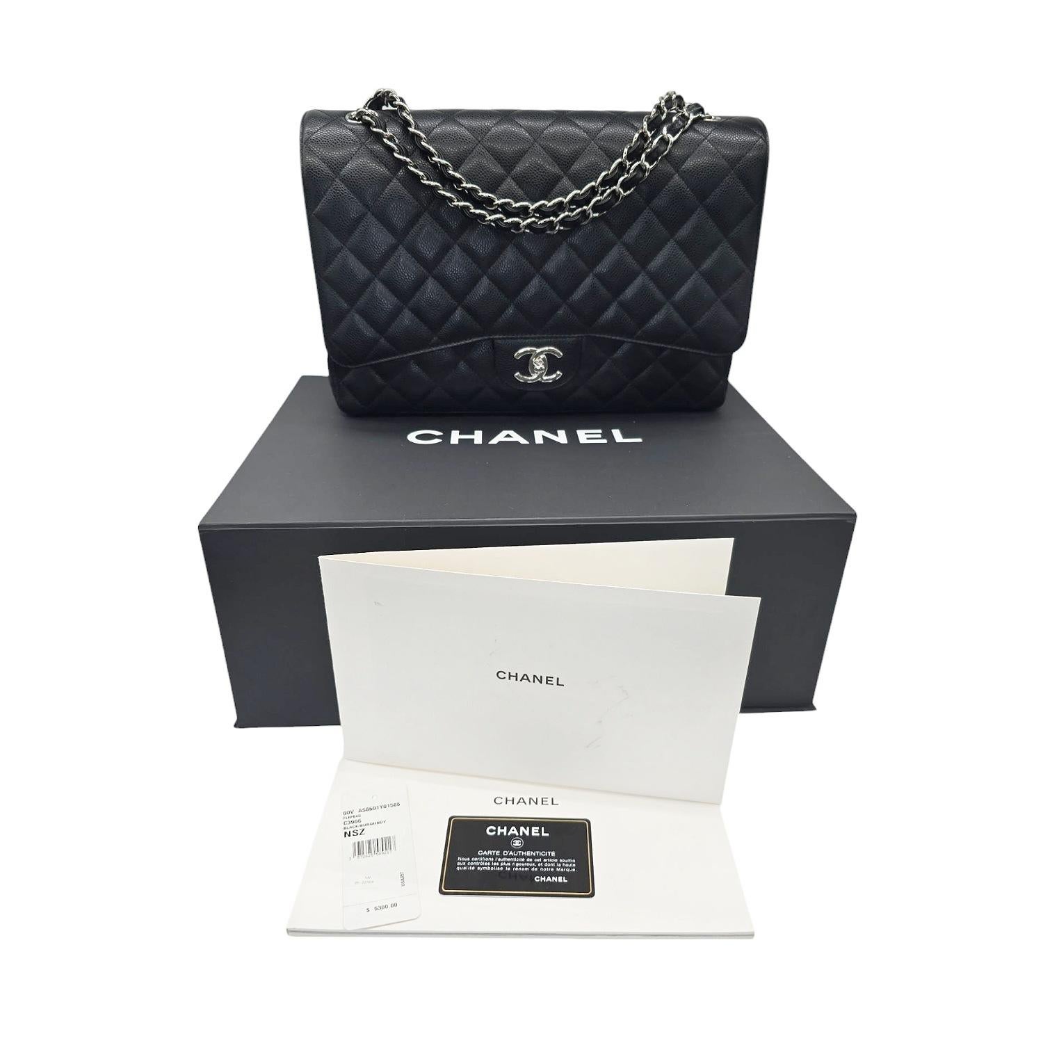 Chanel Caviar Quilted Maxi Classic Double Flap Black For Sale 8