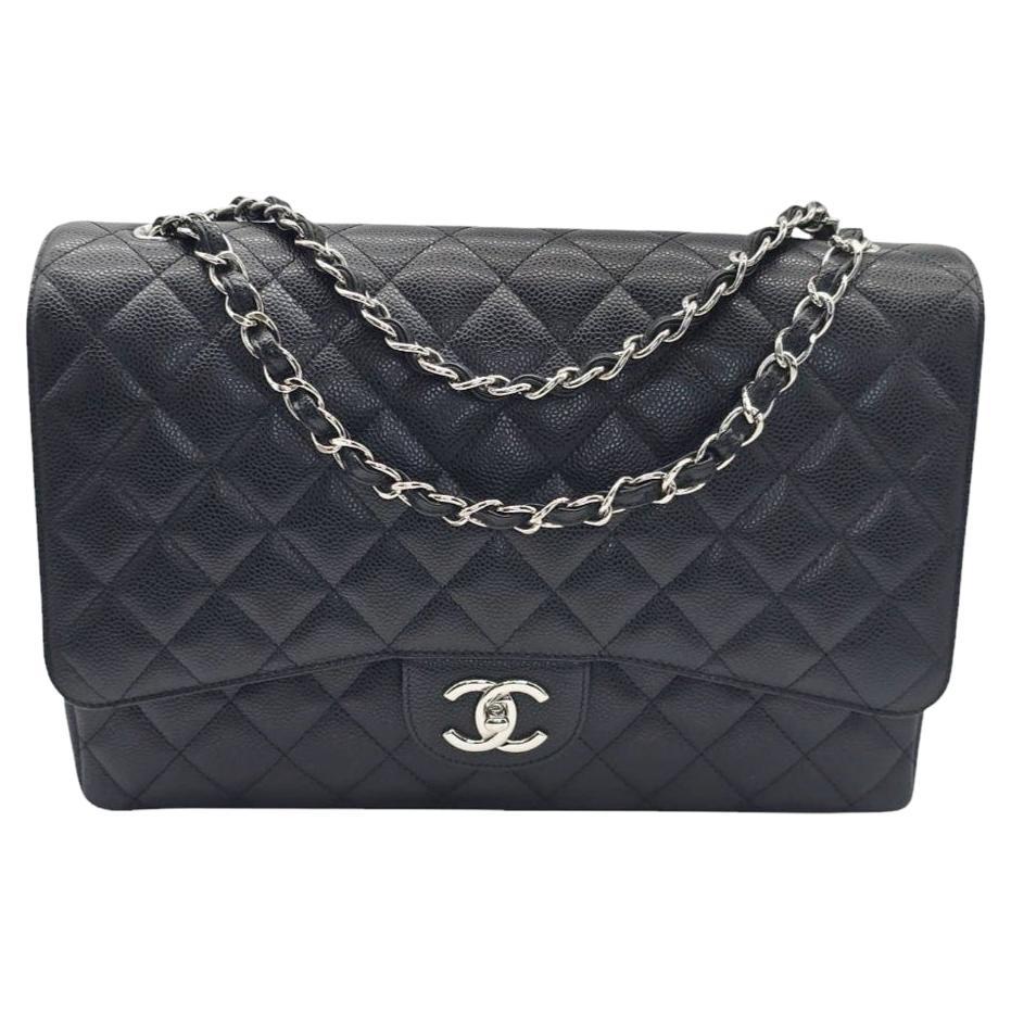 Chanel Caviar Quilted Maxi Classic Double Flap Black For Sale