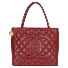 CHANEL Caviar Quilted Medallion Tote Red