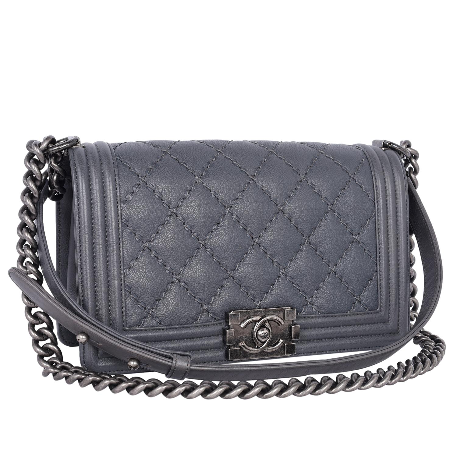 Gray Chanel Caviar Leather Quilted Medium Boy Flap Bag Grey