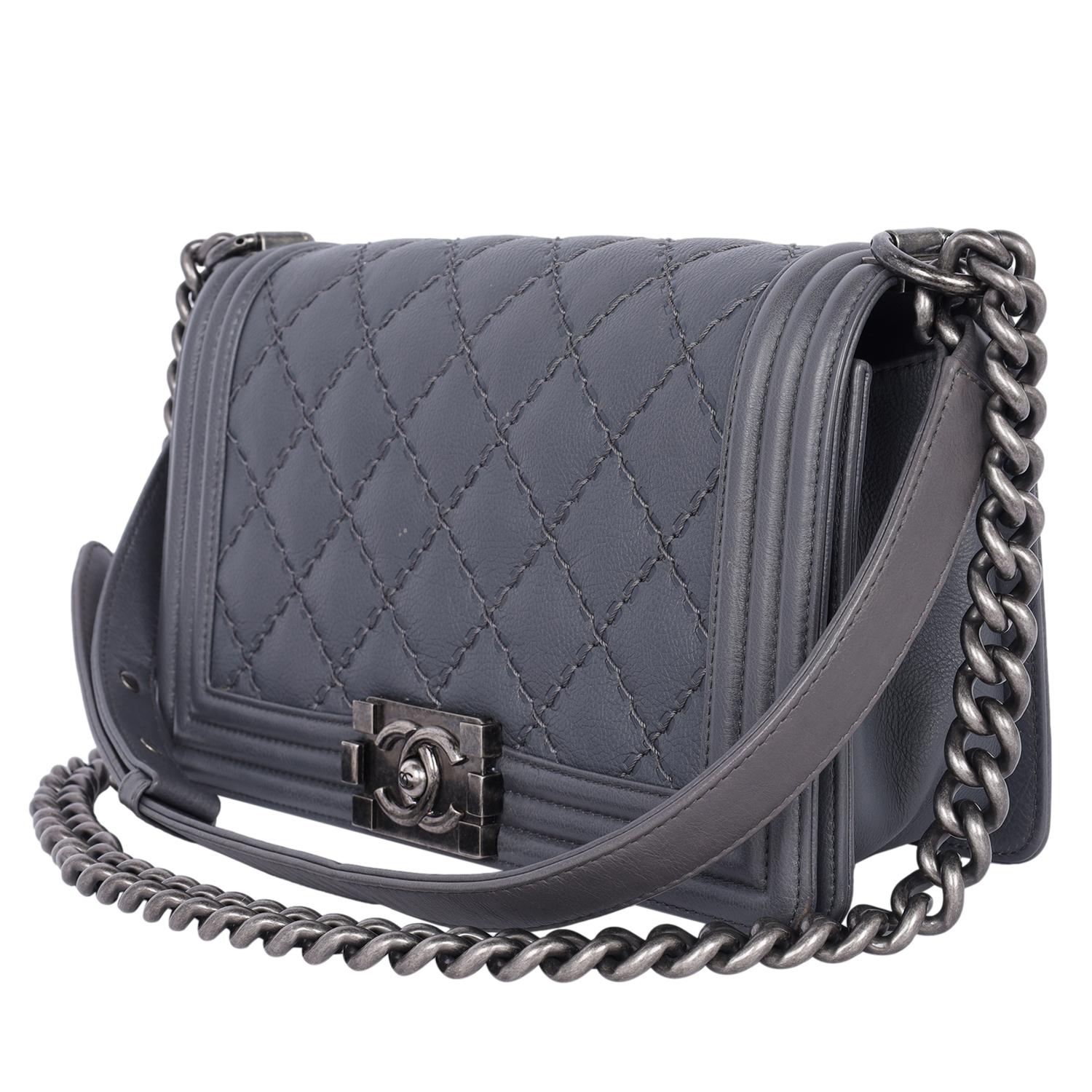 Women's Chanel Caviar Leather Quilted Medium Boy Flap Bag Grey