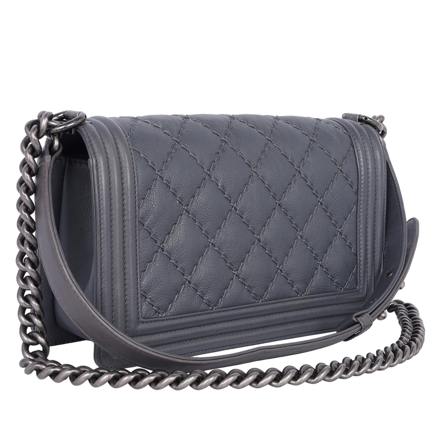 Chanel Caviar Leather Quilted Medium Boy Flap Bag Grey 2