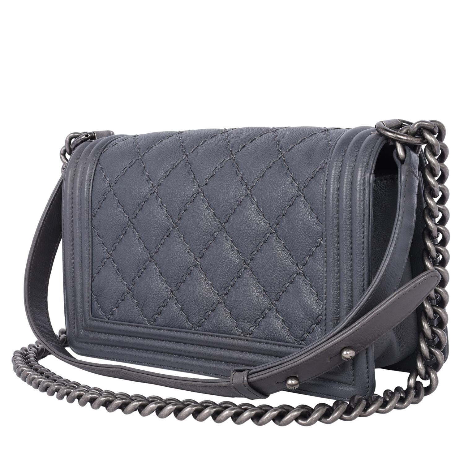 Chanel Caviar Leather Quilted Medium Boy Flap Bag Grey 3