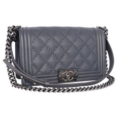 Chanel Caviar Leather Quilted Medium Boy Flap Bag Grey
