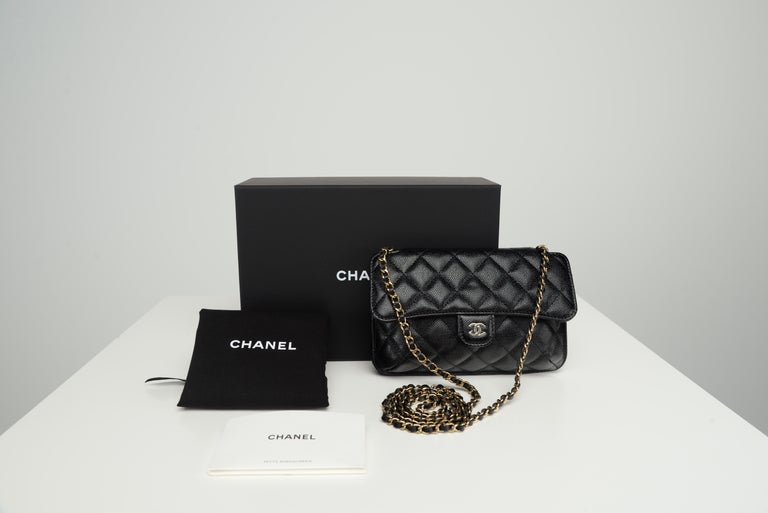 CHANEL Caviar Fabric Graffiti Foldable Tote Bag With Chain Black