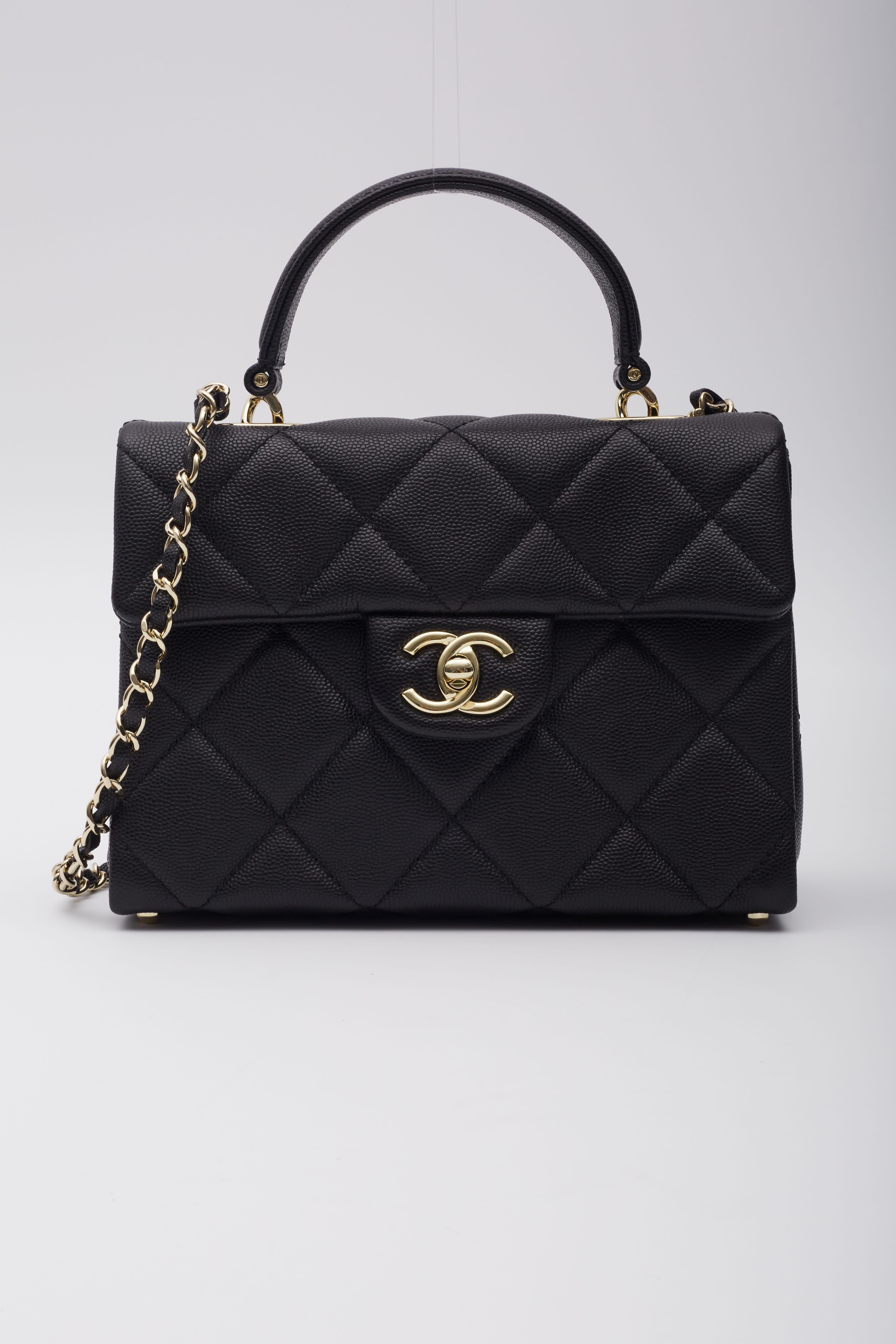 Women's Chanel Caviar Quilted Retro Twist Top Handle Flap Black Mini For Sale
