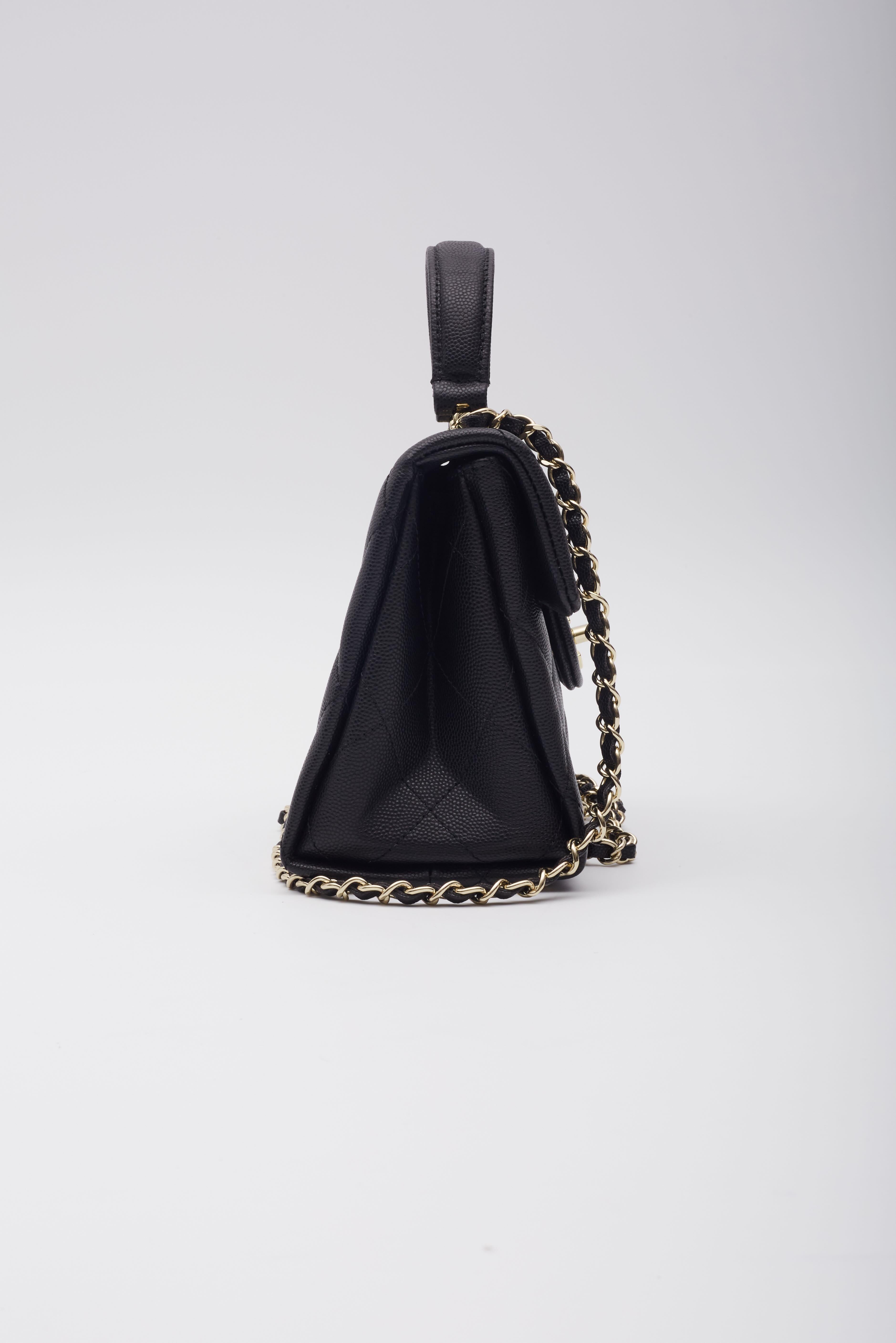 Chanel Caviar Quilted Retro Twist Top Handle Flap Black Mini For Sale 1