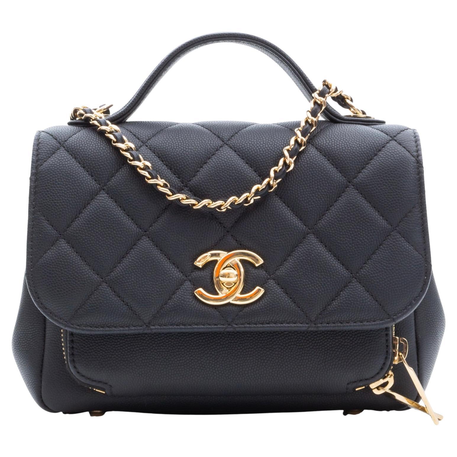 Chanel Quilted Business Affinity Backpack Black Caviar Light Gold Hardware