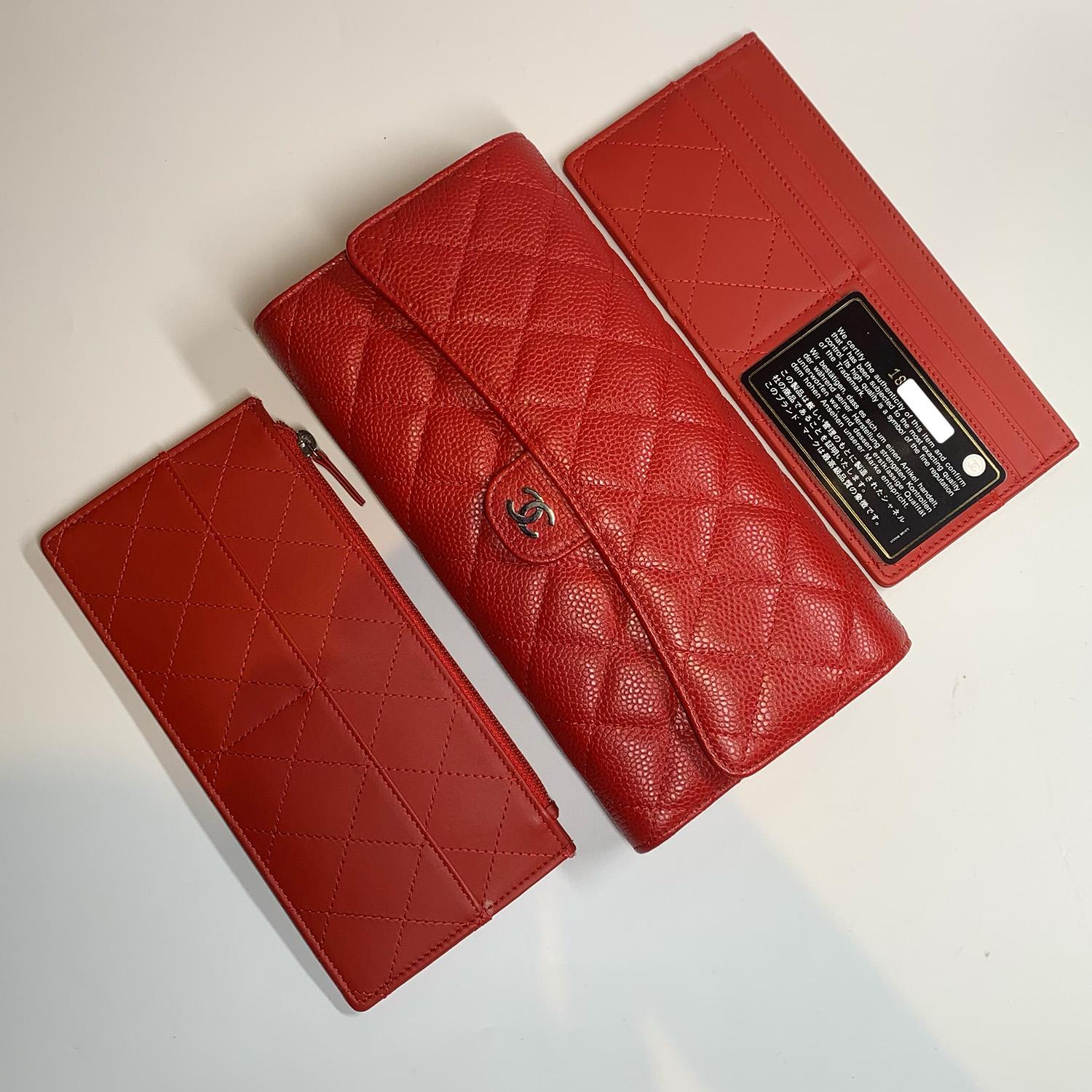 Chanel Caviar Quilted Travel Wallet In  Red Leather Coin Pouch Card Holder For Sale 16