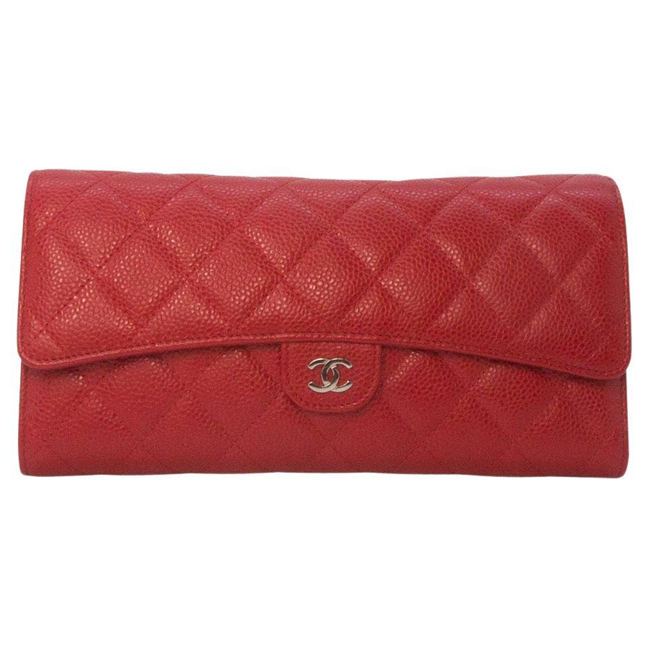 Chanel Caviar Quilted Travel Wallet In  Red Leather Coin Pouch Card Holder